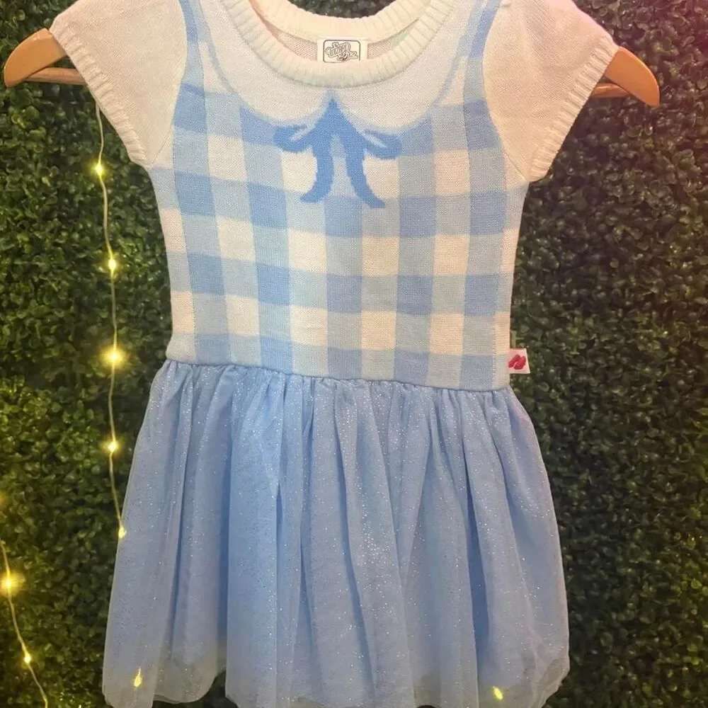 WIZARD OF OZ 3T Dorothy toddler dress white and blue tulle EUC
